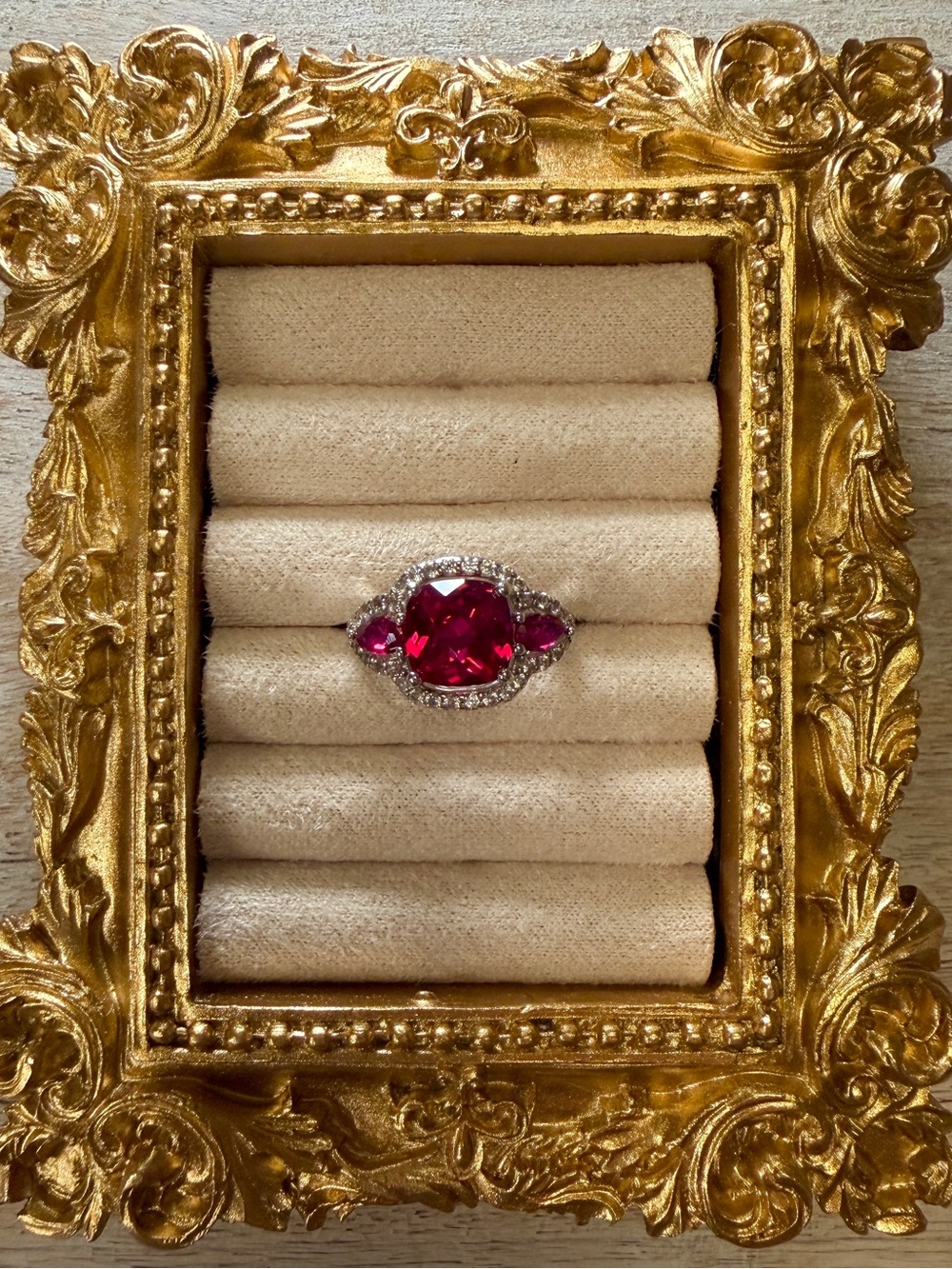 Vintage Sterling Silver Ruby With Pink Sapphires and White Topaz Ring - Size 6